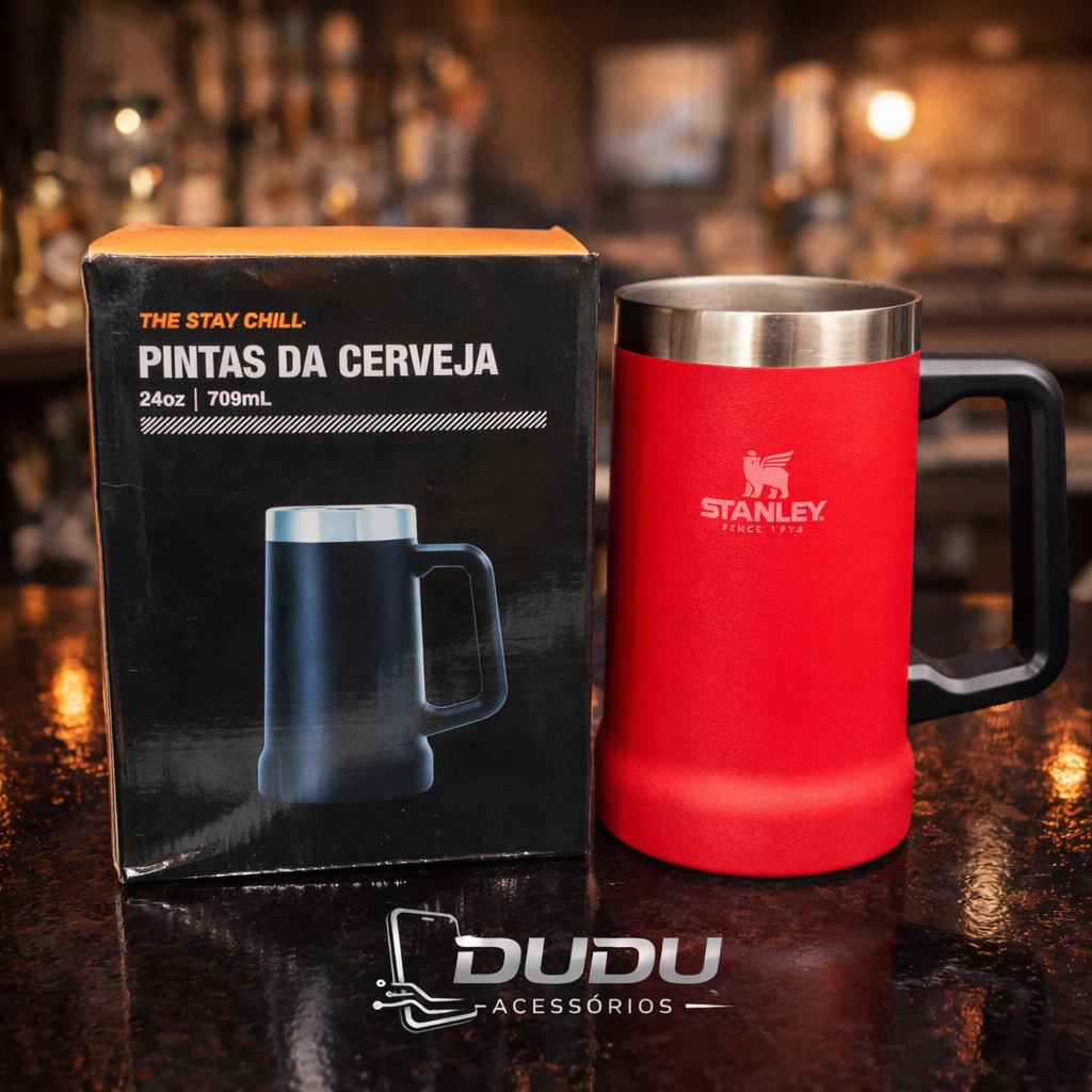 Caneca Térmica para Cerveja 709ml com Alça – Aço Inox Premium